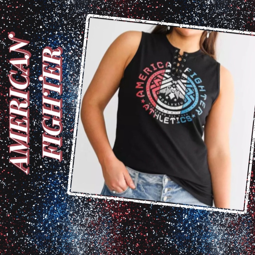 American Fighter Black Lace-Up Tank.  XS & S